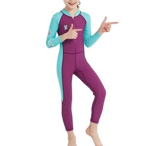🫐3/$30 Kids Magenta & Teal Swim Rashguard Jumpsuit size 3-4T